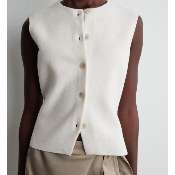 COS Ivory Knitted Waistcoat Sweater Vest Sz M Button Up Tailored Academia NEW - Picture 1 of 8